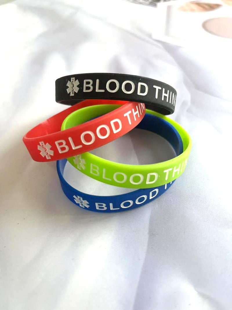 OutstandLong 5 Pack Sport Medical Alert ID Blood Thinner Silicone Bracelet Rubber Medical Awareness Wristbands 7.5" - Image 3